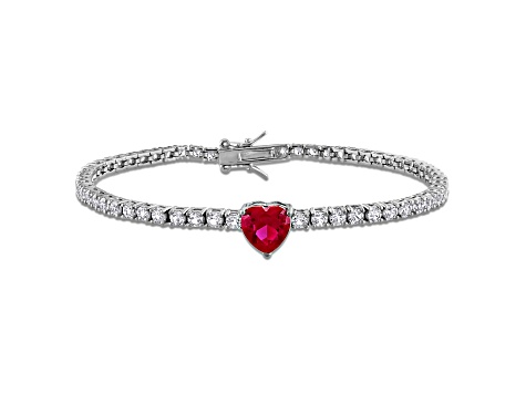 Created Ruby and White Sapphire Sterling Silver Tennis Bracelet 8.06ctw