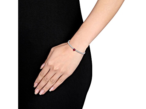 Created Ruby and White Sapphire Sterling Silver Tennis Bracelet 8.06ctw
