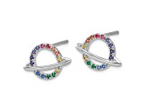 Rhodium Over Sterling Silver Multi-color Crystal Planet Children's Post Earring