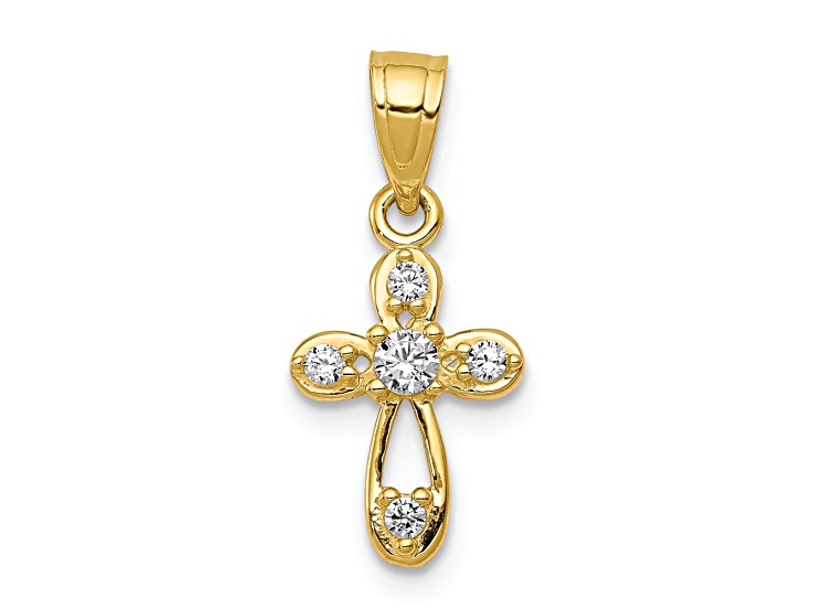 10k Yellow Gold Small Cubic Zirconia Cross Pendant
