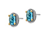 Sterling Silver Antiqued with 14K Accent Swiss Blue Topaz Earrings