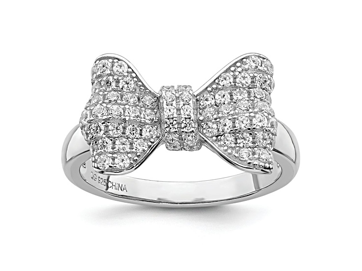 Rhodium Over Sterling Silver Cubic Zirconia Bow Ring