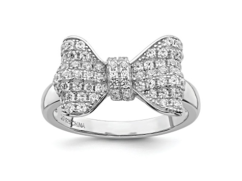 Rhodium Over Sterling Silver Cubic Zirconia Bow Ring