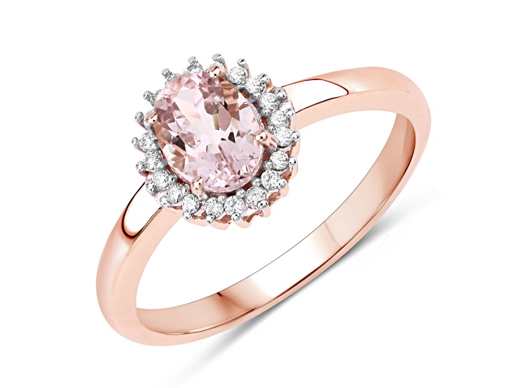 Peach Morganite and White Diamond 14K Rose Gold Halo Ring Wedding Gift For Women