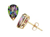 Pear Lab Created Mystic Fire Green Topaz 10K Yellow Gold Earrings 2.80ctw