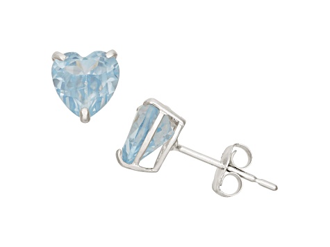 Heart Shape Aquamarine Simulant 10K White Gold Stud Earrings, 1.6ctw