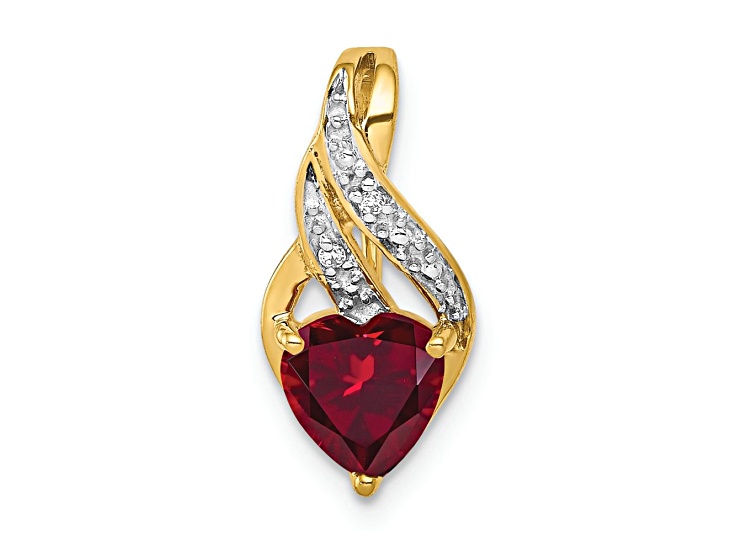 10k Yellow Gold and Rhodium Over 10k Yellow Gold Diamond, 1.15 ctw Lab Created Ruby Heart Pendant