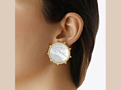 Judith Ripka White Mother Of Pearl 14K Gold Clad Earrings