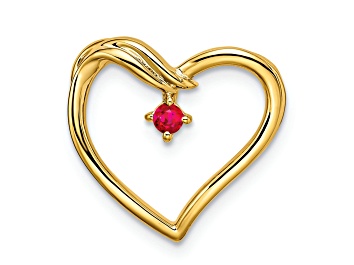Picture of 14k Yellow Gold Polished Ruby Heart Chain Slide Pendant