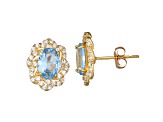 Oval Lab Created Aquamarine 10K Yellow Gold Stud Earrings 1.78ctw