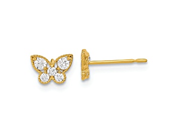 Picture of 14K Yellow Gold Kids Cubic Zirconia Butterfly Post Earrings