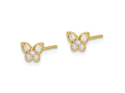 14K Yellow Gold Kids Cubic Zirconia Butterfly Post Earrings