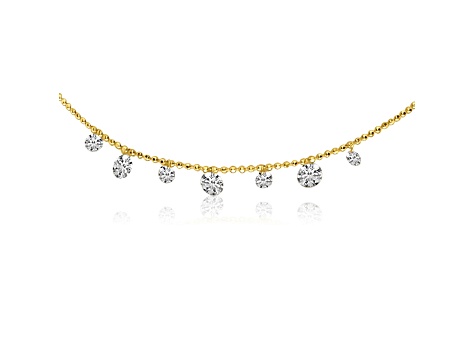 14K Yellow Gold 7 Stone Dashing Diamond Necklace on 18-inch beaded chain, 0.77 ctw.