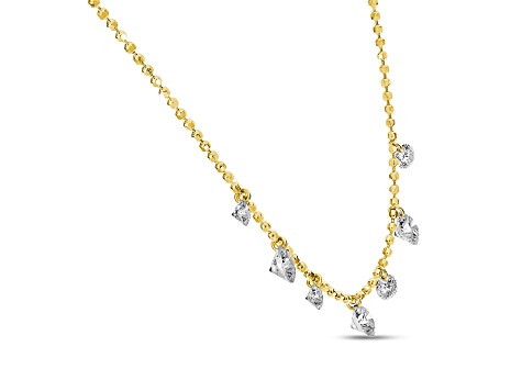 14K Yellow Gold 7 Stone Dashing Diamond Necklace on 18-inch beaded chain, 0.77 ctw.