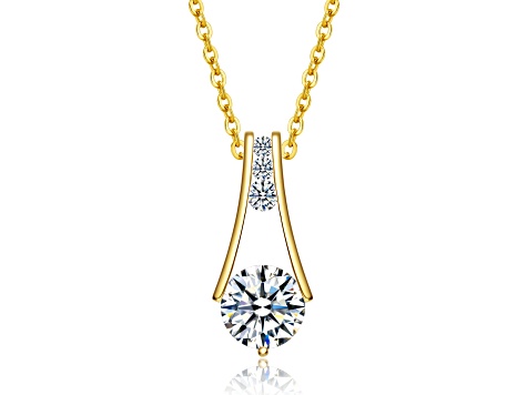14k Gold Over Sterling Silver with 1.50ctw Lab-Created Moissanite Trapeze Pendant Necklace