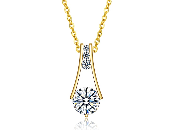14k Gold Over Sterling Silver with 1.50ctw Lab-Created Moissanite Trapeze Pendant Necklace