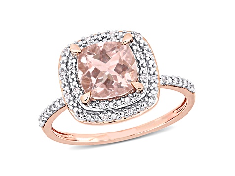 1.62ct Morganite And 0.10ctw Diamond 14k Rose Gold Double Halo Ring