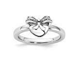 Sterling Silver Stackable Expressions Heart with Bow Diamond Ring 0.024ctw