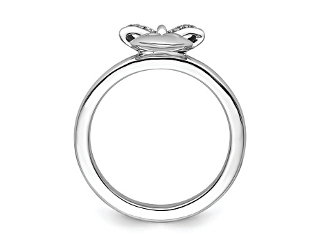 Sterling Silver Stackable Expressions Heart with Bow Diamond Ring 0.024ctw