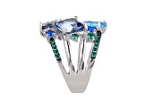 Multi-color Quartz, Blue Topaz and Green Nanocrystal Rhodium Over Sterling Silver Ring