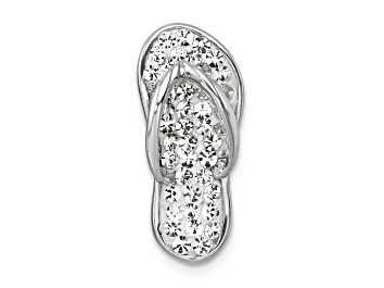 Picture of Rhodium Over Sterling Silver Polished White Crystal Flip Flop Chain Slide