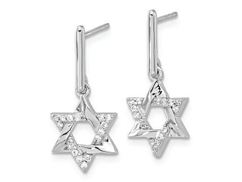 Rhodium Over 14k White Gold Diamond Star of David Dangle Earrings