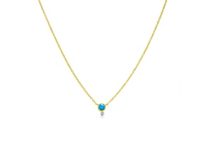 14kt Yellow Gold Blue Topaz Diamond Bezel set  Necklace