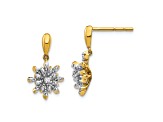 14K Yellow Gold and Rhodium Over 14K Gold Diamond Flower Post Dangle Earrings