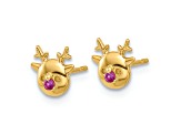 14k Yellow Gold Children's Polished Cubic Zirconia Reindeer Stud Earrings