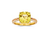 Asscher Cut Lab Created Yellow Sapphire, Round White Topaz 18K Yellow Gold Over Sterling Silver Ring