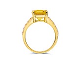 Asscher Cut Lab Created Yellow Sapphire, Round White Topaz 18K Yellow Gold Over Sterling Silver Ring