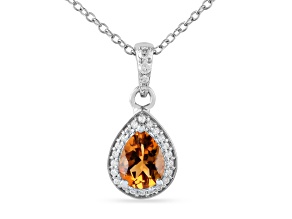 Yellow Pear Shape Citrine Pendant with Moissanite Accents Rhodium Over  Sterling Silver Necklace