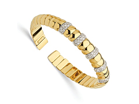 14K Yellow Gold Diamond Polished Cuff Bangle 0.85ctw