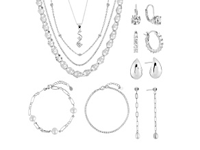 White Cubic Zirconia Sterling Silver Over Brass 10 Days of Gifting Jewelry Set With Box 21.70ctw