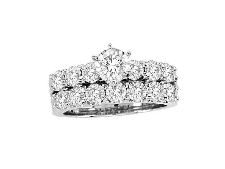 2.50ctw Diamond Engagement Ring and Wedding Band Ring in 14k White Gold