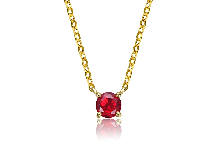 Garnet Red Cubic Zirconia 0.23 TCW, 14K Gold Plated over Sterling Silver Necklace for Kids