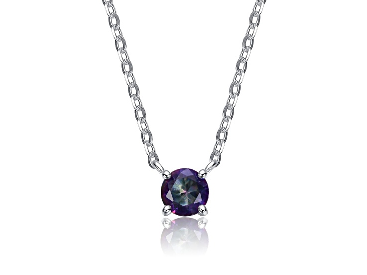 Black Cubic Zirconia 0.23 TCW, Rhodium Plated over Sterling Silver Necklace for Kids
