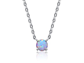 Opal Cubic Zirconia 0.23 TCW, Rhodium Plated over Sterling Silver Necklace for Kids