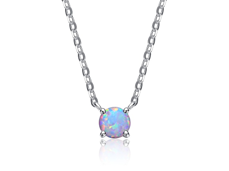 Opal Cubic Zirconia 0.23 TCW, Rhodium Plated over Sterling Silver Necklace for Kids