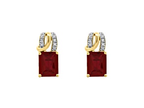 10K Yellow Gold 0.10CTW Lab Created Ruby and Lab-Grown Diamond Earrings with Push Backs
