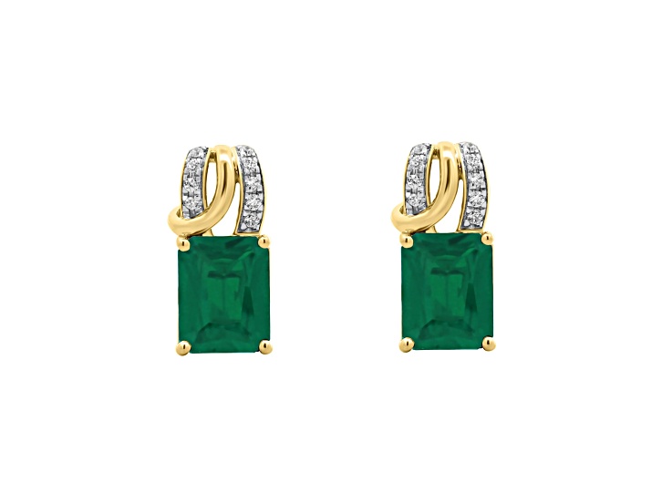 10K Yellow Gold 0.10CTW Lab Created Emerald and Lab-Grown Diamond Earrings with Push Backs
