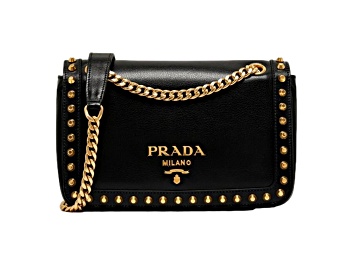 Picture of Prada Pattina Black Calf Leather Studded Flap Chain Crossbody Bag