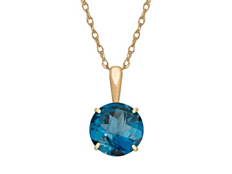 Round London Blue Topaz 10K Yellow Gold Pendant 1.15ctw