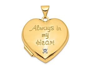 10k Yellow Gold and 10k White Gold Diamond Always in my Heart with Heart Charm Inside Heart Locket