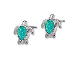 Rhodium Over Sterling Silver Green Lab Created Opal Turtle Post Earrings