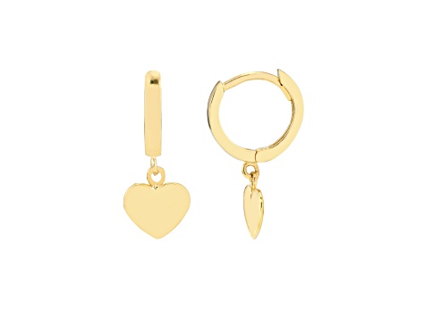 14K Yellow Gold 6.66mm Baby Hoop Dangle Puff Heart Earrings