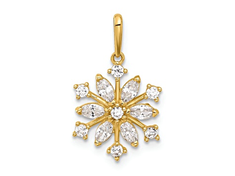 14K Yellow Gold Polished Cubic Zirconia Snowflake Pendant