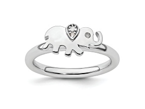 Sterling Silver Stackable Expressions Elephant Diamond Ring 0.029ctw