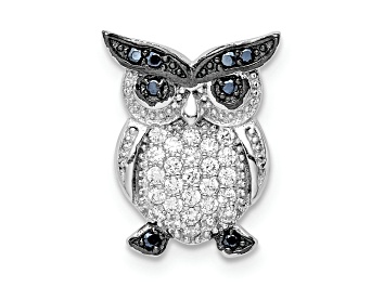 Picture of Rhodium Over Sterling Silver Black and Clear Cubic Zirconia Owl Chain Slide