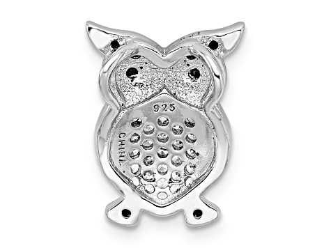 Sterling Silver Black And Clear CZ Owl Chain Slide Pendant Sterling Silver Black And Clear CZ Owl Chain Slide Pendant